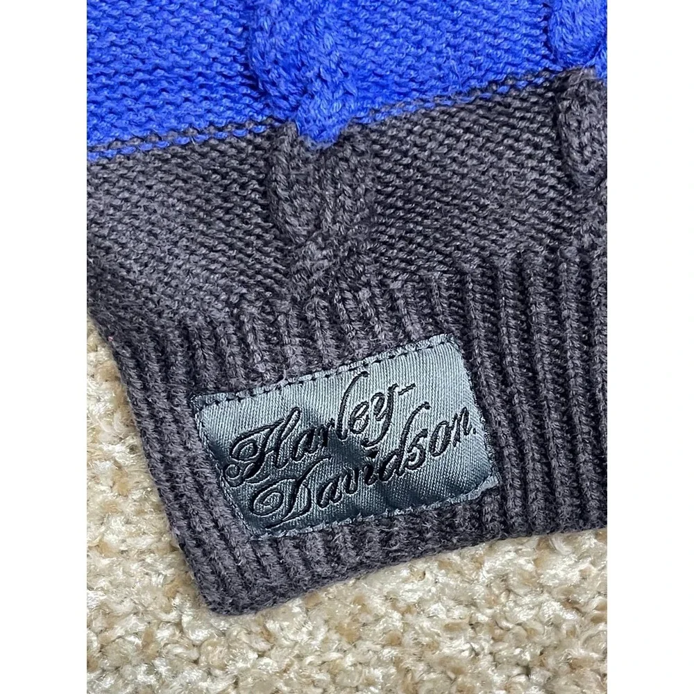 Harley-Davidson Blue Black Striped Cable Knit Scarf One Size Unisex